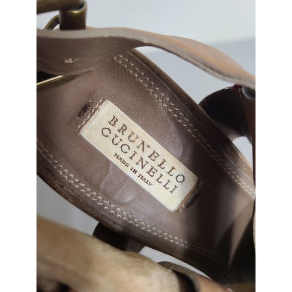 Brunello Cucinelli Brown Suede Leather High Heel Sandals EU 37.5 US 7.5 Open Toe - Picture 6 of 7